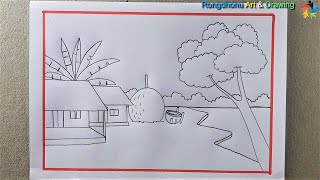 Gramer Drisso Drawing 😍 গ্রামের দৃশ্য আঁকা 💖 Village Scenery Drawing [upl. by Richers]