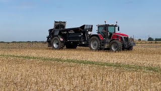 2 Massey Ferguson 8S Tractors with Bunning Lowlanders Spreading [upl. by Dobson]