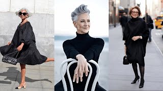 12 Simple tips for a chic and elegant style  ALL BLACK clothes  Natural Fashion for Women Over 60 [upl. by Enirehtac568]