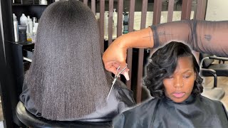 Get The Look Layers and Flat Iron Curls  Relaxed Hair [upl. by Dnob191]