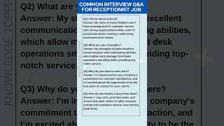 4 Most Common Job Interview Questions and Answers For Receptionist Job [upl. by Hteazile]