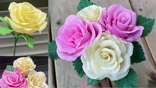 How to make Rose Flower with Crepe Paper DIY  Step  by  Step Tutorial [upl. by Raeann]