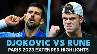 Novak Djokovic vs Holger Rune Electric Battle  Paris 2023 Extended Highlights [upl. by Wistrup]