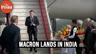 French President Emmanuel Macron arrives in Jaipur as part of his twoday State visit to India [upl. by Herm]