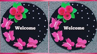 DIY Welcome door hanger  How to make welcome door hanger cardboard craft idea  Diy Welcome board [upl. by Naenej]