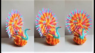 Best craft with Straws  Peacock made by Straws  Straw craft idea [upl. by Ahsitram]