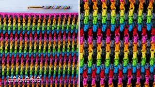 CROCHET Mosaic Moss Stitch  Colorful Crochet Stitch Pattern for a Scarf Blanket  Fast and Easy [upl. by Kisor]