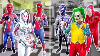 TEAM SPIDERMAN VS Bad Guy JOKER  3 REDSPIDER Bros rescue SpiderGirl from CRAZY Rich Joker [upl. by Aihsotan]