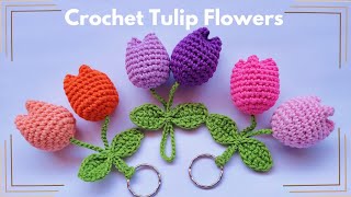 Crochet Tulip Flower Keychain for Beginners  Crochet Tutorials [upl. by Ecnarret]