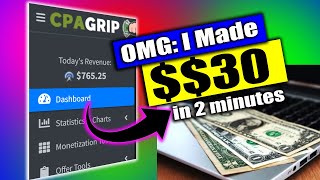 OMG I Made 30 in 2 minutes Complete CPA Self Click In CPAgrip  AdBlue media [upl. by Salmon]