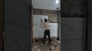 Installing 120x60 ceramic tiles on this wall  تركيب سيراميك 120×60 [upl. by Haland]