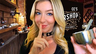 ASMR Whispered UP CLOSE amp PERSONAL Hot Towel Shave 💈 Barbershop Roleplay [upl. by Ellinger]