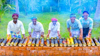 BAMBOO CHICKEN  Chicken Cooking in Bamboo  Direct Fired Bamboo Chicken Recipe Cooking in Village [upl. by Nehtan]