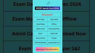 PSTET Admit Card 2024 Out  PSTET Admit Card Link  PSTET Exam [upl. by Otilesoj]