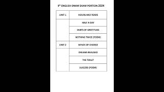 9th ENGLISH ONAM EXAM 2024 PORTIONS  CHAPTERS class9 9th 9thclass 9thstandard portions 2024 [upl. by Conlen]