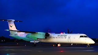 Widerøe Dash8 Q400  Morning arrival  start up  departure  Stord airport december 2020 [upl. by Eiliak931]