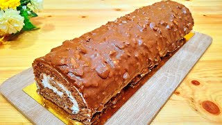 Le meilleure roulé au chocolatvanille recette facile avec un glaçage rocher [upl. by Yetnom]