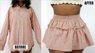 DIY Tiered Ruffle Mini Skirt  Mens Shirt Refashion [upl. by Darraj]