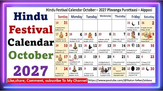 Hindu Festival Calendar October – 2027 Plavanga Purattaasi – Aippasi  octobercalendar [upl. by Esinned103]