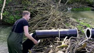 Installation of portable hydro power plant in abandoned beavers dam Kaplan water turbine [upl. by Gristede]