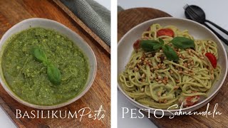 Selbstgemachtes Basilikum Pesto amp cremige Pesto Sahne Nudeln  Fesleğenli Pesto ve Makarna [upl. by Euqitsym]