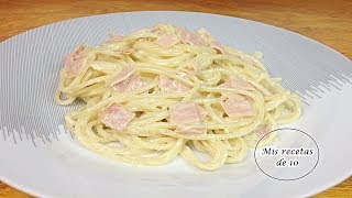 Espagueti blanco  Delicioso espagetti a la crema con jamon [upl. by Dugaid]