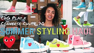 CDG PLAY X CONVERSE SUMMER STYLING HAUL On Foot Review High Top vs Low Top [upl. by Paff303]