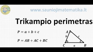 Trikampio perimetras  Kaip skaičiuojamas trikampio perimetras  Pusperimetris  Trikampiai [upl. by Steinberg888]