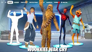 Chewbaccas WOOKIEE WAR CRY BuiltIn Emote but on Other Skins starwars [upl. by Ydnil]