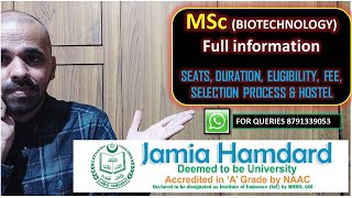 MSc Biotechnology admission at Jamia Hamdard I MSc Biotech details jamia hamdard I Biotechnology [upl. by Kean]