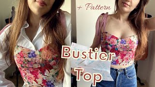 How to sew a bustier top  Beginner sewing tutorial  free pattern 🌿 [upl. by Gabrila]