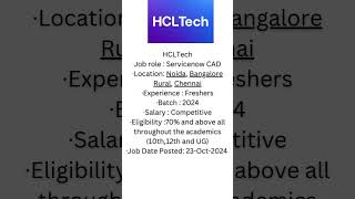 HCLTech Servicenow CAD  OFF CAMPUS  Top companies hiring [upl. by Acnayb]