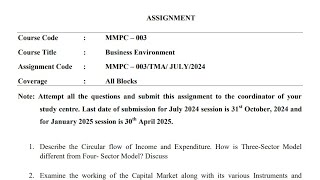 IGNOU MMPC003 Solved Assignment July 2024 Jan 2025 FREE PDF  IGNOU MBA  Business Environment [upl. by Nonah129]