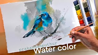 Watercolor tutorial for beginners easy water color on paper  Prakashan Puthur  paint a bird [upl. by Acacia]