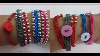 Pulsera de nudo cuadrado con cuentas square knot bracelet with beads Macramé [upl. by Norted]