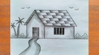 झोपड़ी का चित्र बनाना सीखें  How to Draw a Hut Easy Step By Step  Simple Hut Drawing [upl. by Attalanta]