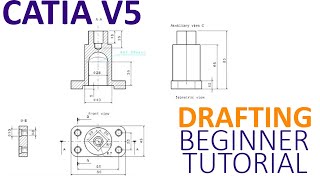 CATIA V5 Drafting Beginner Tutorial  How to create a 2D using Drafting [upl. by Lyndsie983]