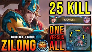 1 vs 5 SAVAGE Zilong Insane 25 Kills ONE VS ALL  Build Top 1 Global Zilong  MLBB [upl. by Okin905]