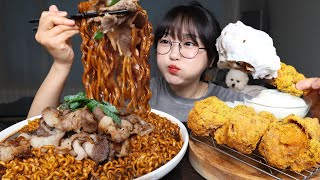 차돌 짜슐랭 짜장라면 뿌링클 치킨 먹방 Beef Jjajang Ramen amp Prinkle Chicken Mukbang ASMR [upl. by Arimaj]