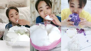 HER WHITE ICE BIG BITES ICE EATING ASMR  HUGE BLOCKS FREEZER FROST amp SHAVED ICE [upl. by Rush]