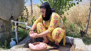 Daily village life in autumn Cooking chicken and saji bread in Iranian village style [upl. by Hurwitz]