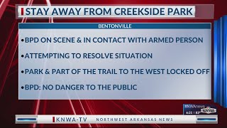 Bentonville police block off Creekside Park due to armed person [upl. by Tavish254]