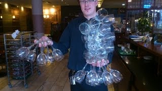 How to carry 24 wine glasses only one hand [upl. by Pierro]