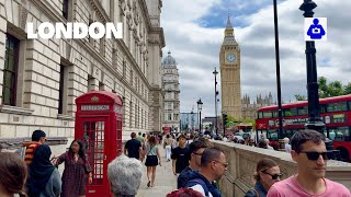 London Summer Walk 🇬🇧 Big Ben amp London Eye  Central London Walking Tour  🔔 Big Ben chimes 4K HDR [upl. by Naillik306]