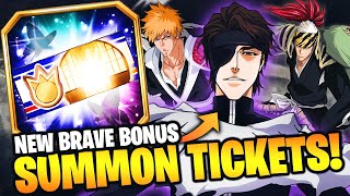 THOUSANDYEAR BLOOD WAR AND SEASONALS INCLUDED NEW BRAVE BONUS SUMMON TICKETS Bleach Brave Souls [upl. by Lyrac68]