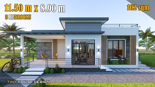 Small House Design with Roof Deck  1150m x 890 m 102 sqm  3 Bedrooms [upl. by Netsrik]