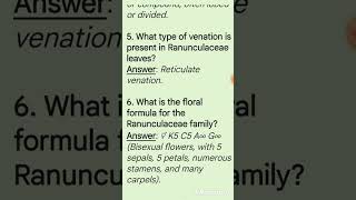 Ranunculaceae family important questions botany biology exam preparation shorts [upl. by Edia]