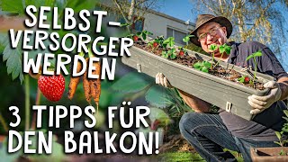 3 Selbstversorger Tipps für den Balkon 🌱 Kräuter Obst amp Gemüse anbauen mit wenig Platz [upl. by Otreblon928]