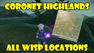 All Wisp locations in Coronet Highlands Map with markings Pokemon Legends Arceus [upl. by Arotak]