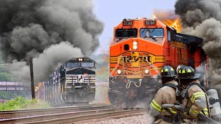 The Norfolk Southern and BNSF Train is on Fire run See how It Burns and Smokes [upl. by Nyloc]